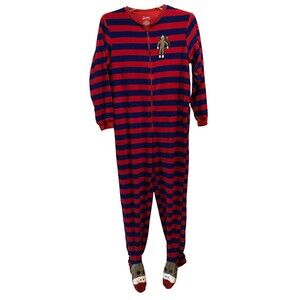 Nick & Nora Sock Monkey One Piece Pajamas Sleepwear Footed Adult Small Full Zip